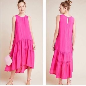 Anthropologie Maeve Marlene Tiered Midi Pink High low with pockets sleeveless